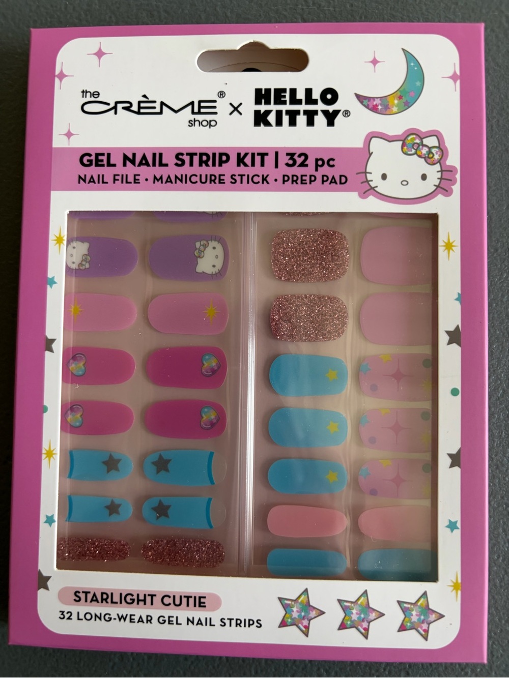 Hello Kitty Gel Nail Strip Kit - Pink, Purple, Blue, Glitter